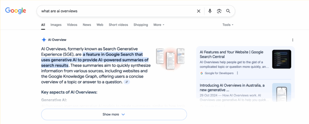 Google search on "what are ai overviews"